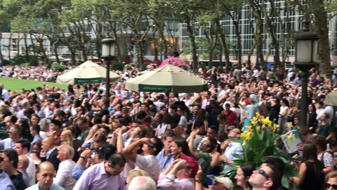 New York, New York...August 21, 2017 Crowd Gathers to Watch Eclipse in Bryant Park
