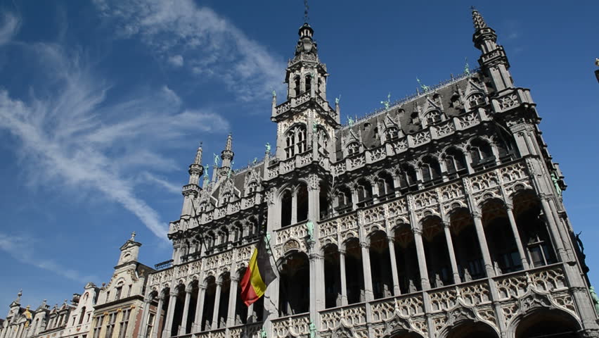 The facade of the Maison du Roi or Broodhuis at the famous Grand Place in downtown Brussels, Belgium. Brussles ins the capital of Belgium and a famous tourist destination.