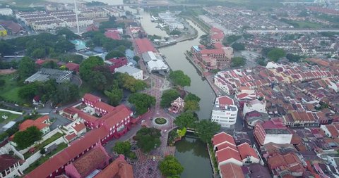 Aerial footage of Historical Malacca city in the morning