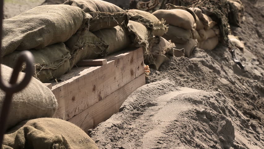 World War Two -Establishing shot of the German trench front line at normandy beach