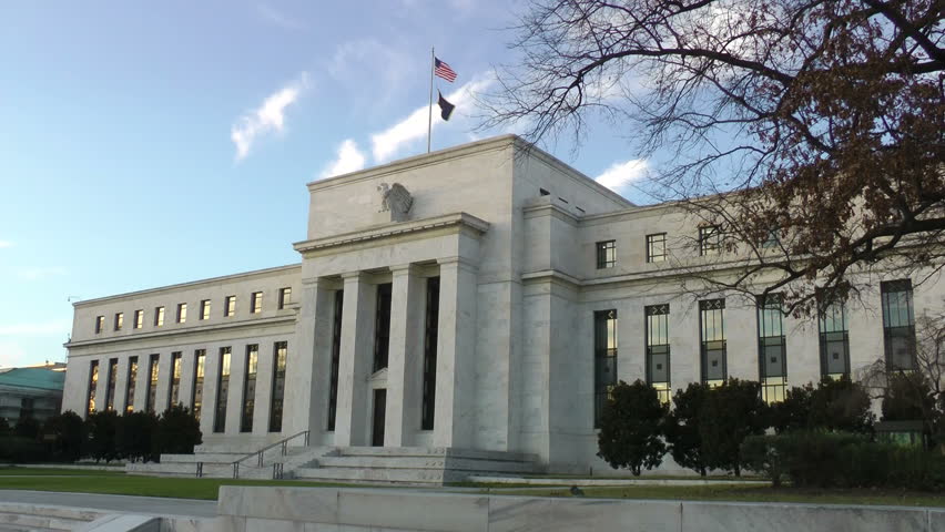 Federal Reserve Building in Washington, DC. houses the offices of Federal Reserve Board of Governors.  Building was designed by Paul Philippe Cret, completed in 1937.  Also called the Eccles Building. Royalty-Free Stock Footage #3003814