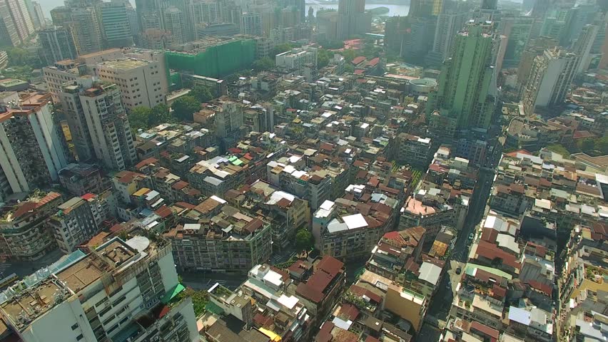 Macau Chia Aerial view City roofs Low rise buildings 4k