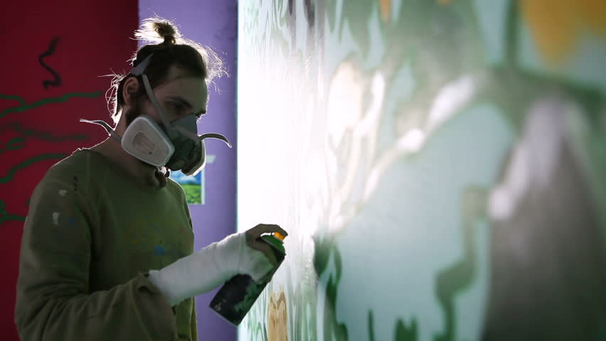 Graffiti painted by the artist on the wall in the interior of the great hall. Room decoration painting