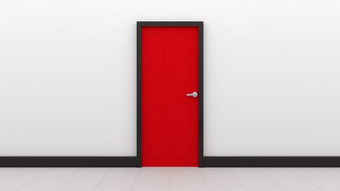 Red door open in turn and the camera flies through all of them.
Animation of opening door one by one.