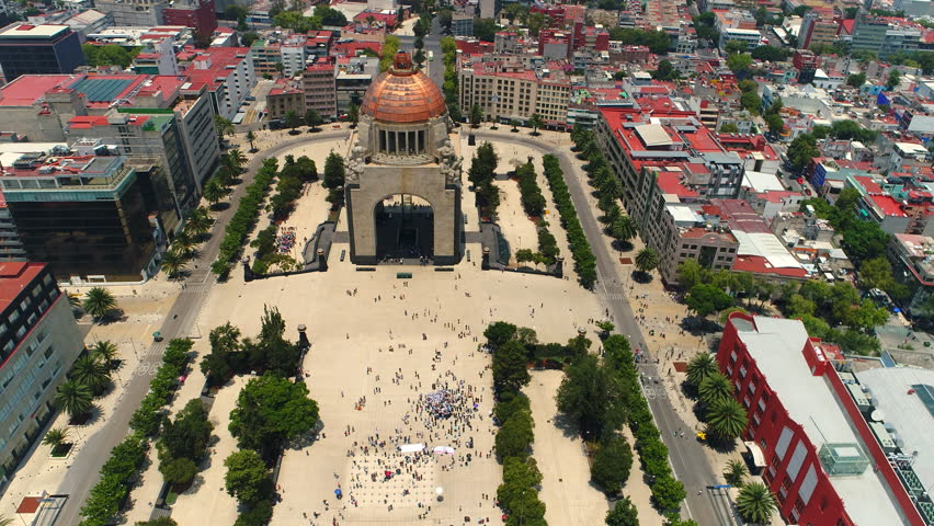 Aerial view of Monument to the Mexican Revolution (Monumento a la Revolución Mexicana), Republic Square (Plaza de la República), Mexico City from above, 4k UHD Royalty-Free Stock Footage #30052045