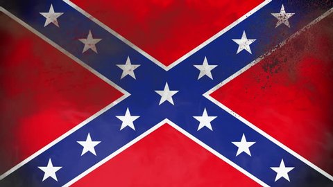 Closeup Grunge Confederate Flag with Blood and Smoke Waving in the Wind - 4K Animation
