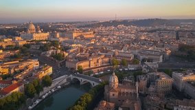 rome aerial view at sunrise flying over vatican city
