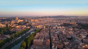 rome aerial view flying to st peter's church at sunrise cut one
