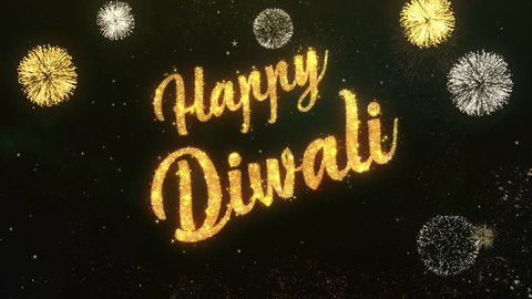 Happy dipawali Greeting Text Made from Sparklers Light Dark Night Sky With Colorfull Firework.
