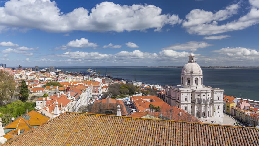 Rooftop timelapse of The Church of Santa Engracia (national pantheon). Lisbon, Portugal. April, 2017