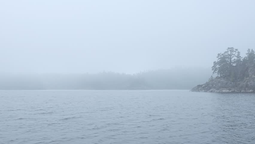 Fog time-lapse. Fog in the skerries of Lake Ladoga.