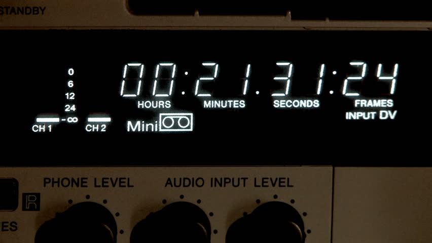 Playing a tape in a DV deck.  Timecode and audio VU meters shown.