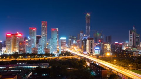 T/L WS  Beijing downtown cityscape at night.