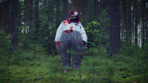 4K Halloween Horror Clown in Forest Standing