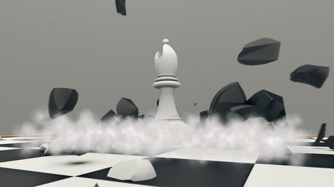 The chess pieces are falling down and destroying each other. UHD - 4K - 3D Rendering
