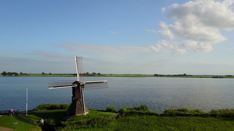 Aerial landscape from Doris Mooltsje the oldest Spider head mill from Friesland near the Oudegaaster Brekken lake in The Netherlands