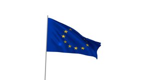 European Union flag waving in the wind video footage with camera flying around
