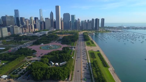 Aerial footage Downtown Chicago IL Lake Shore Drive 4k 60fps