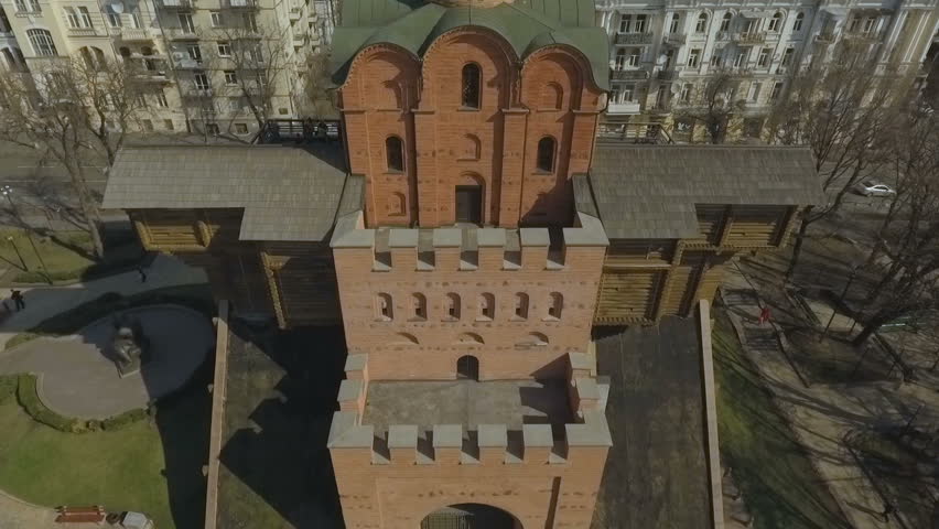 KIEV, UKRAINE - JUL 21: The Golden Gates of Kyiv in Kiev, Ukraine on July 21, 2015. Golden Gates was the main gate in the 11th-century fortifications of Kiev - the capital of Kievan Rus.