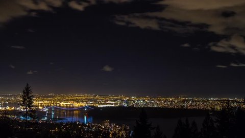 Time Lapse Night view of Downtown Vancouver overlooking from Cypress Mountain up on West Vancouver. Time Lapse Footage shot with RAW Photo Sequence