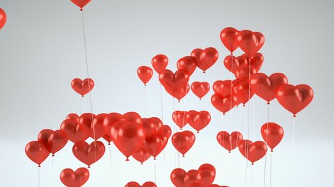 Flying balloons in the shape of a heart. Romantic background for valentine's day. 3d Rendering.