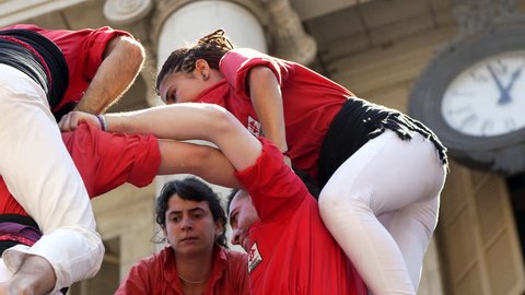 Barcelona,CIRCA June 2017: Barcelona Castellers during a performance in Barcelona