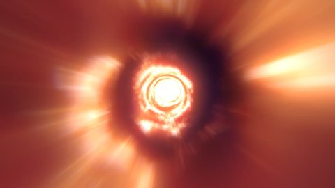 Bright fiery abstract wormhole tunnel fast moving looping animation