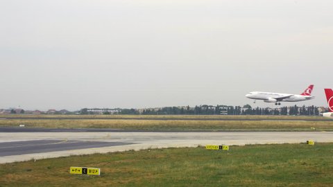 Ataturk Airport, Turkey. CIRCA June 2017: Turkish Airlines Plane Landing.