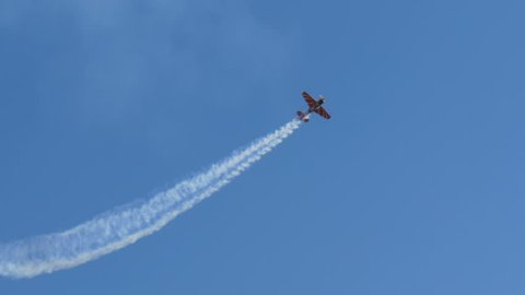 MOSCOW, RUSSIA July 21, 2017: Maks 2017 air show. The glider performs the aerobatics figure. Aerobatic team "First Flight"