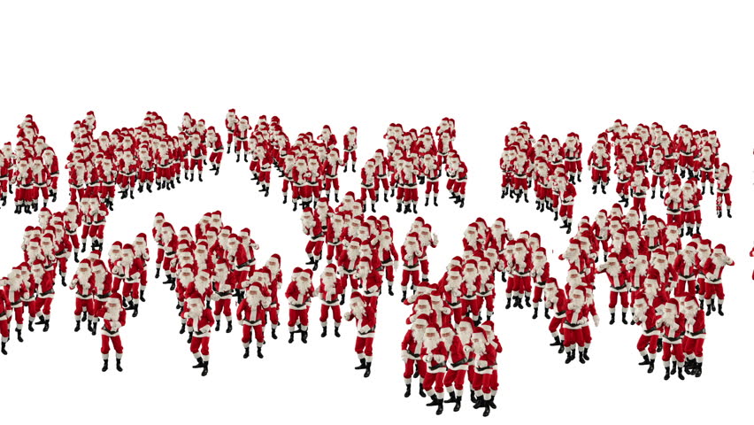 Santa Claus Crowd Dancing, Christmas Party Merry Christmas Shape, against white