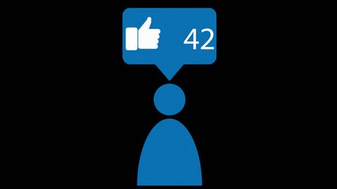 pictogram of a person with a like/favorite counter appearing on screen. A flat vector Motion design element with alpha channel for your work to spice up your presentation, video or homepage.