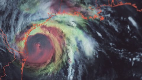 Hurricane Harvey as seen just prior to making landfall. Animation with composited radar coloring for a unique look and style. 4K UHD animation. 