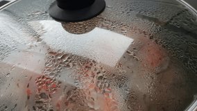 Close-Up Shot Of Condensation On The Pan Lid During Cooking - 4K Video
