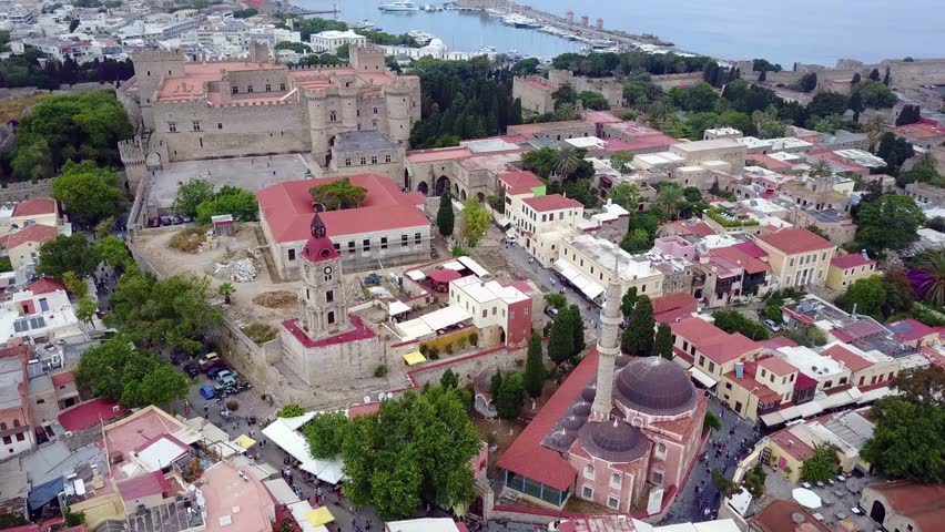 Aerial View Rhodes Oldtown Historic and Castle 