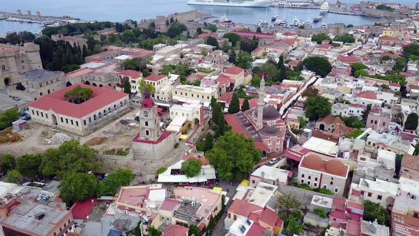 Aerial View Rhodes Oldtown Historic and Castle 