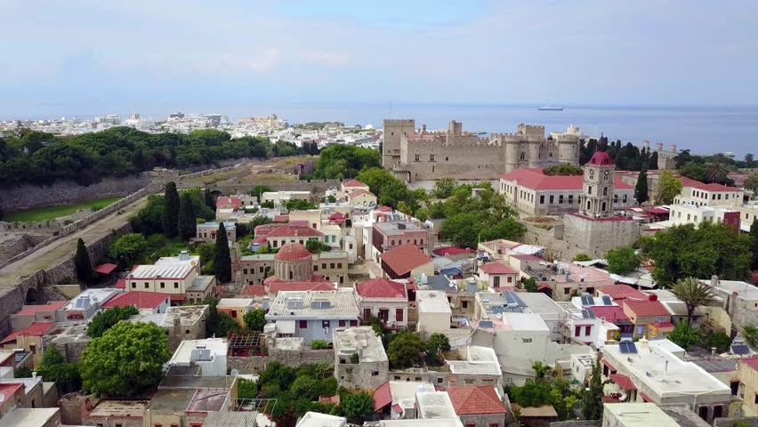 Aerial View Rhodes Oldtown Historic and Castle 