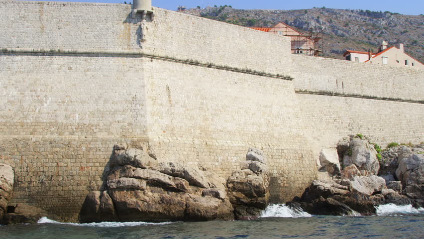 Dubrovnik old town walls detail, Croatia. Shoot form a boat - sea level.