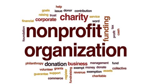 Nonprofit organization animated word cloud, text design animation.