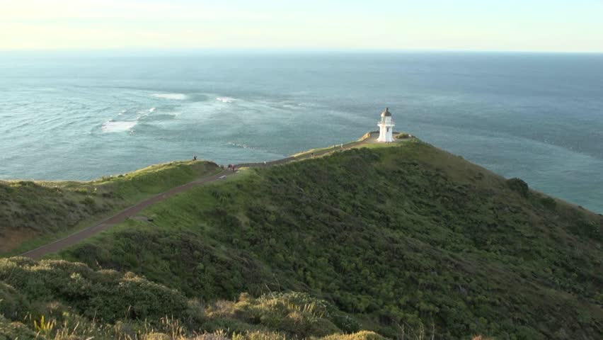 CAPE REINGA, NEW ZEALAND. NOVEMBER 2012 View down to Cape Reinga lighthouse here