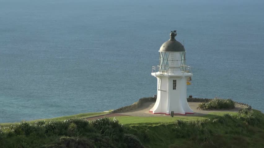 CAPE REINGA, NEW ZEALAND. NOVEMBER 2012. View down to Cape Reinga lighthouse