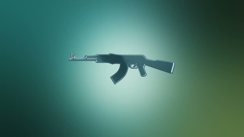 3D Animation rotation of symbol of weapons, army, war, fights, warfare, attacks, crime and destruction from glass. Animation of seamless loop.