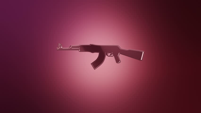 3D Animation rotation of symbol of weapons, army, war, fights, warfare, attacks, crime and destruction from glass. Animation of seamless loop.
