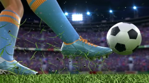 Shooting on goal in slow motion, beautiful 3d animation, Full HD 1080