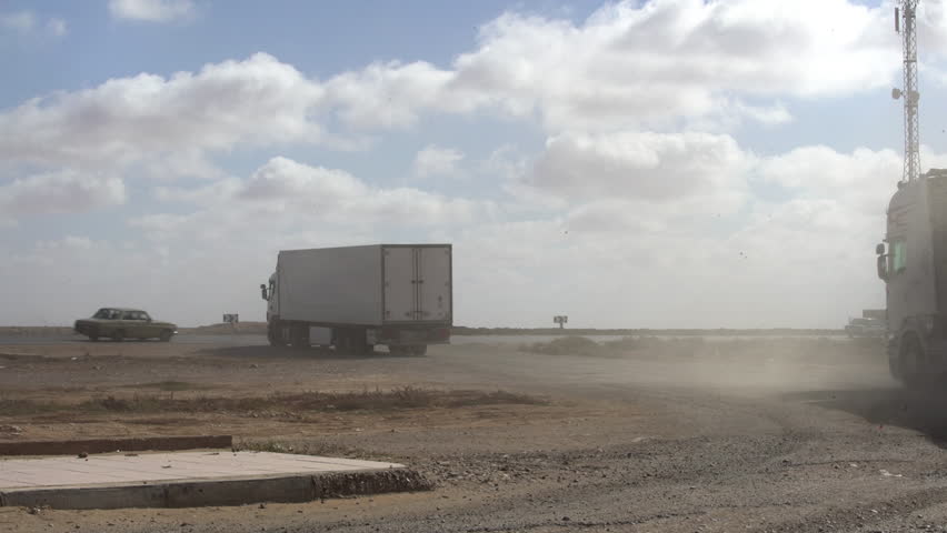 Truck in the desert road in Morocco