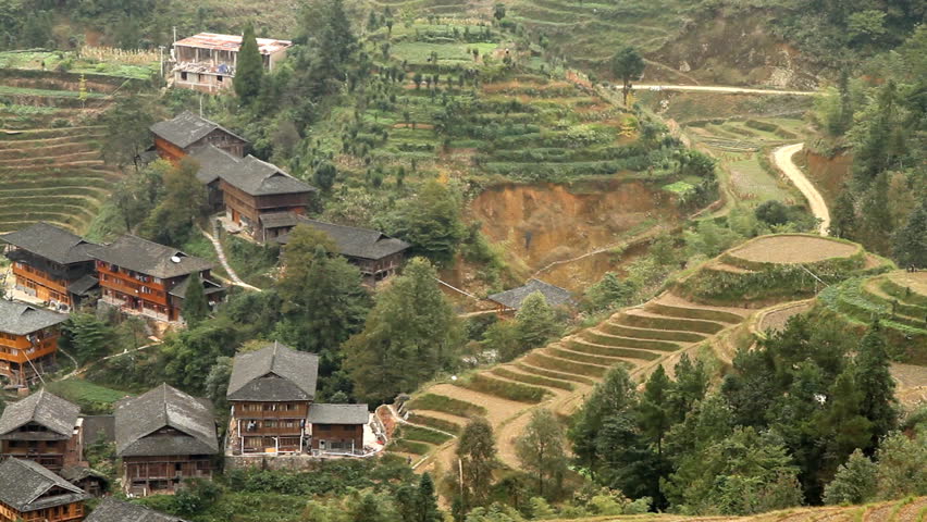 Village and Terraced Rice Field - Longsheng, Guangxi province, China.