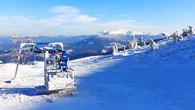 Ski lift, static video. Ukraine, Carpathian mountain, Dragobrat.