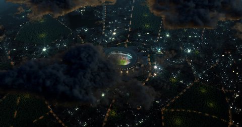 Bird view of a professional sport stadium in the city. 3D modelled