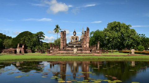 Mahathat temple in Sukhothai Historical Park Thailand,famous tourist attraction in northern Thailand.Time lapse.