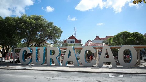 Willemstad, Curacao - DEC 19, 2012: Sign Curacao downtown on a sunny day