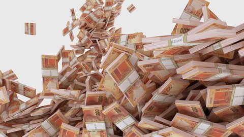 South African rand 200 notes flow in slow motion. alpha. 3d render, 3d animation